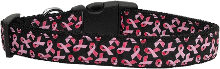 Pink Ribbons on Black Dog Collar Medium